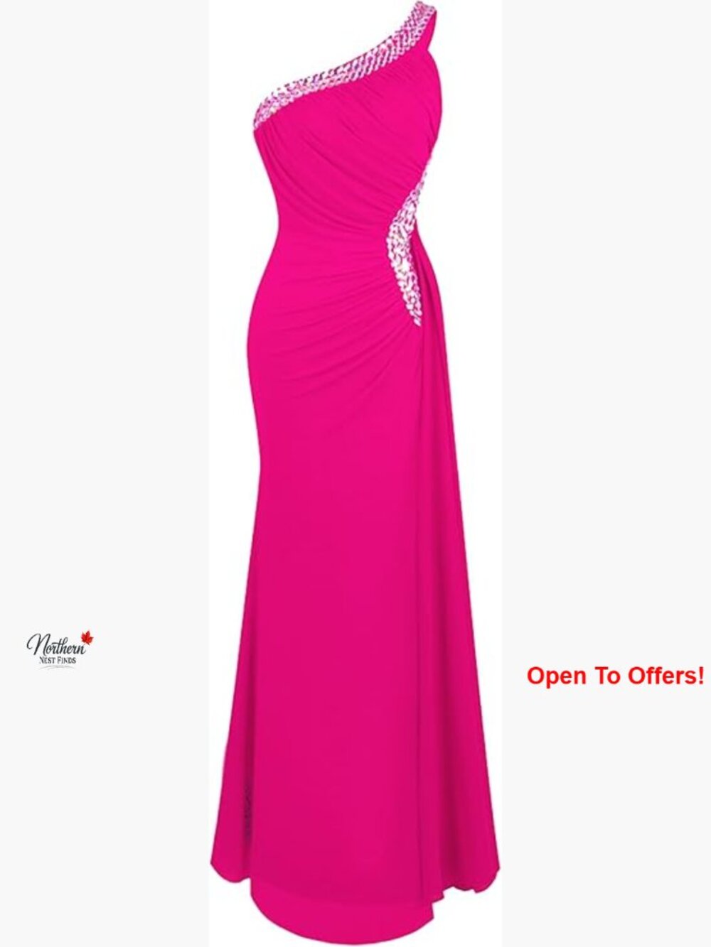 One Shoulder Beaded Ruching Evening Gown Polyester Formal Dress